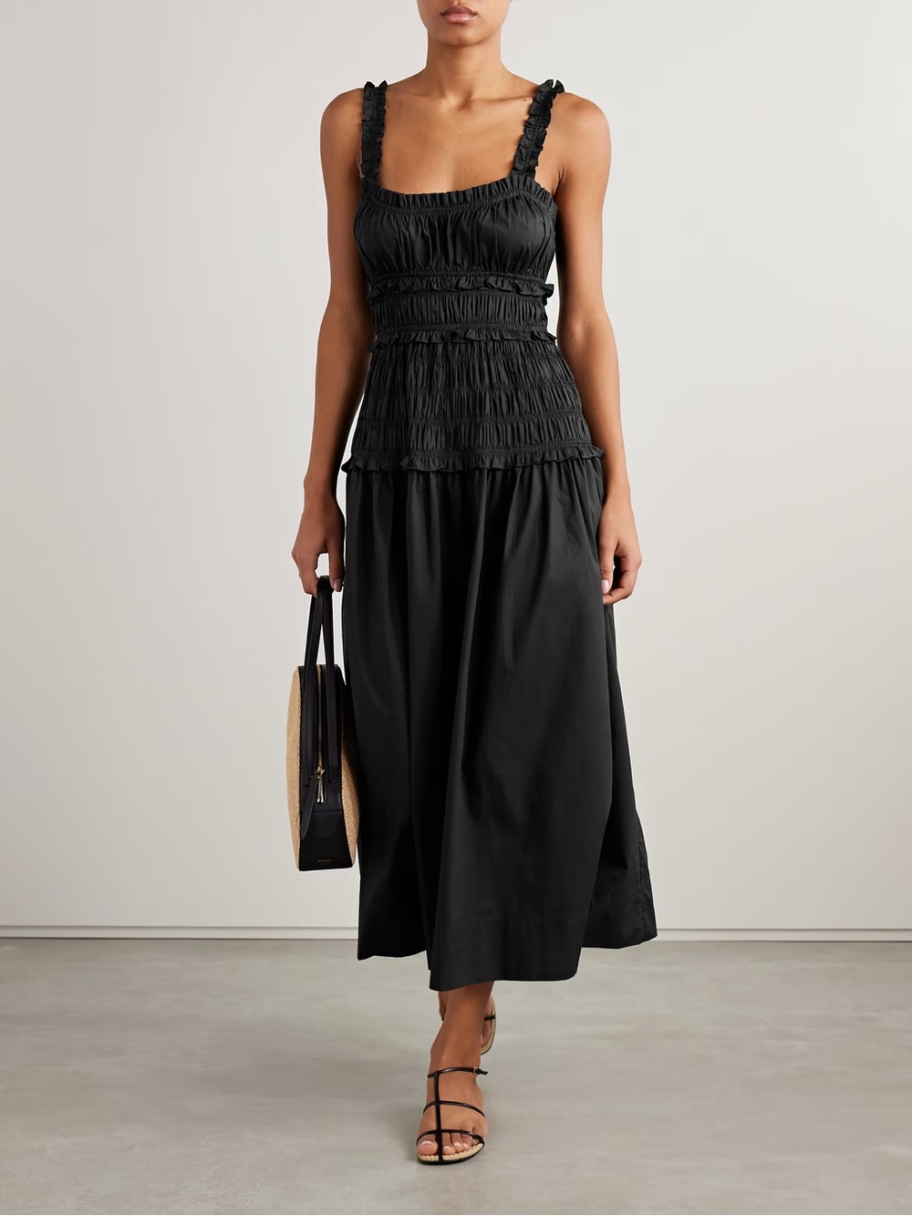 Doen Marianne Shirred Organic Cotton-Poplin Midi Dress Size Extra Small